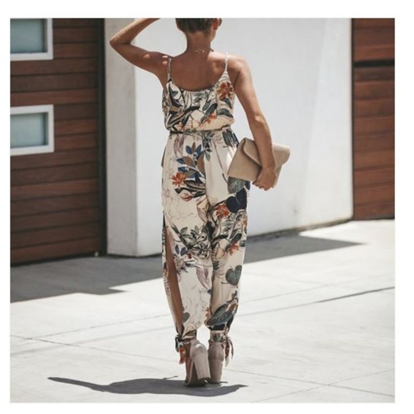 Snappy V-neck Floral/Solid Strap Jumpsuit - Picture 2 of 3